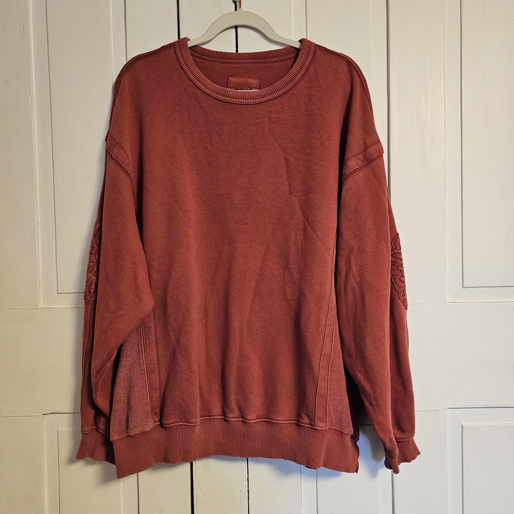 Aerie Warm Red Knit Top With Lace Accents